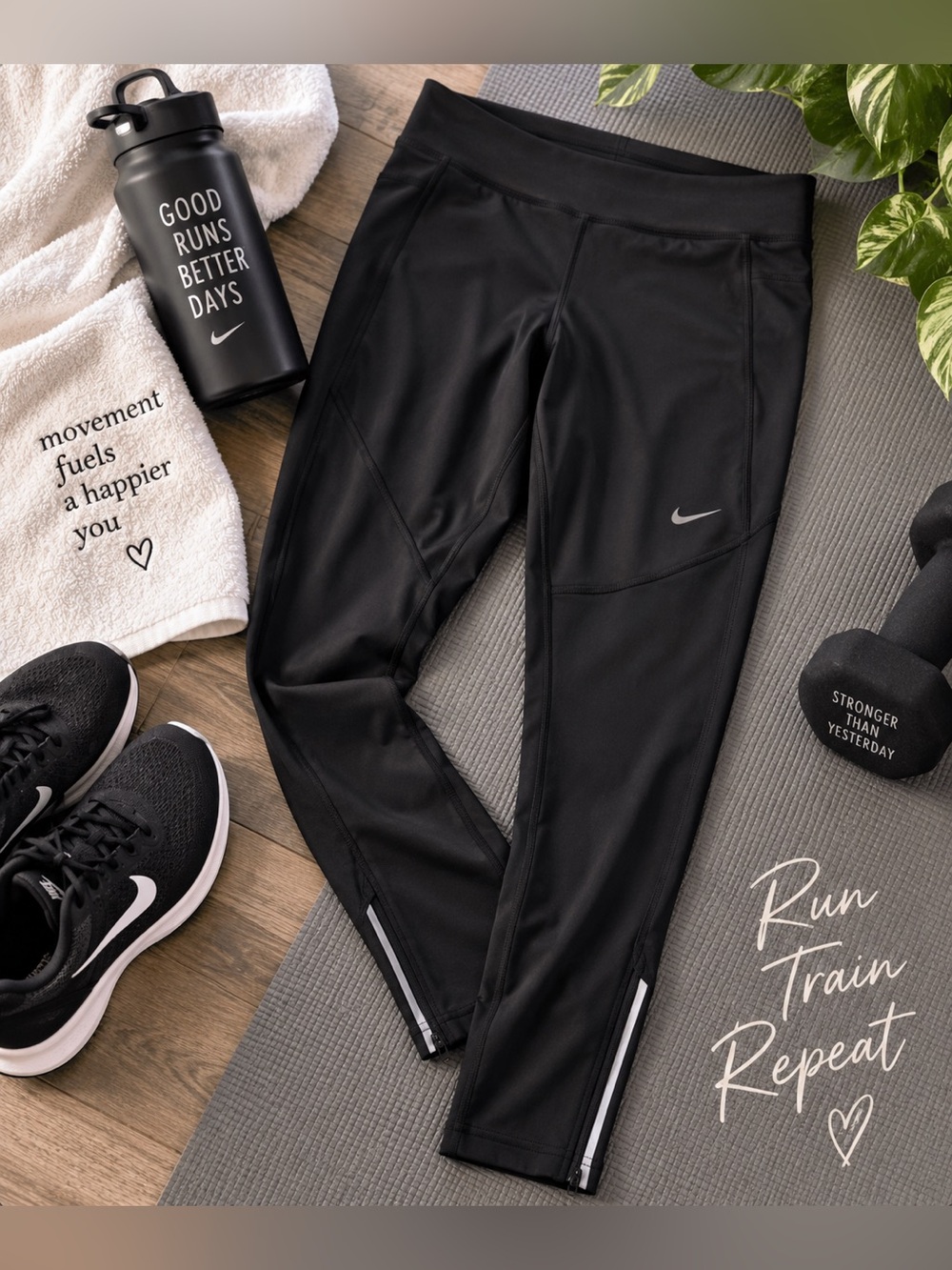 Nike Filament Dri-FIT Running Tights Black Ankle Zip Size M